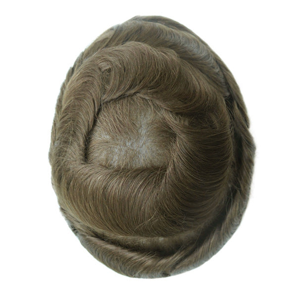 Men's Leather Hand Crochet V Needle Hairpiece Men's Wig