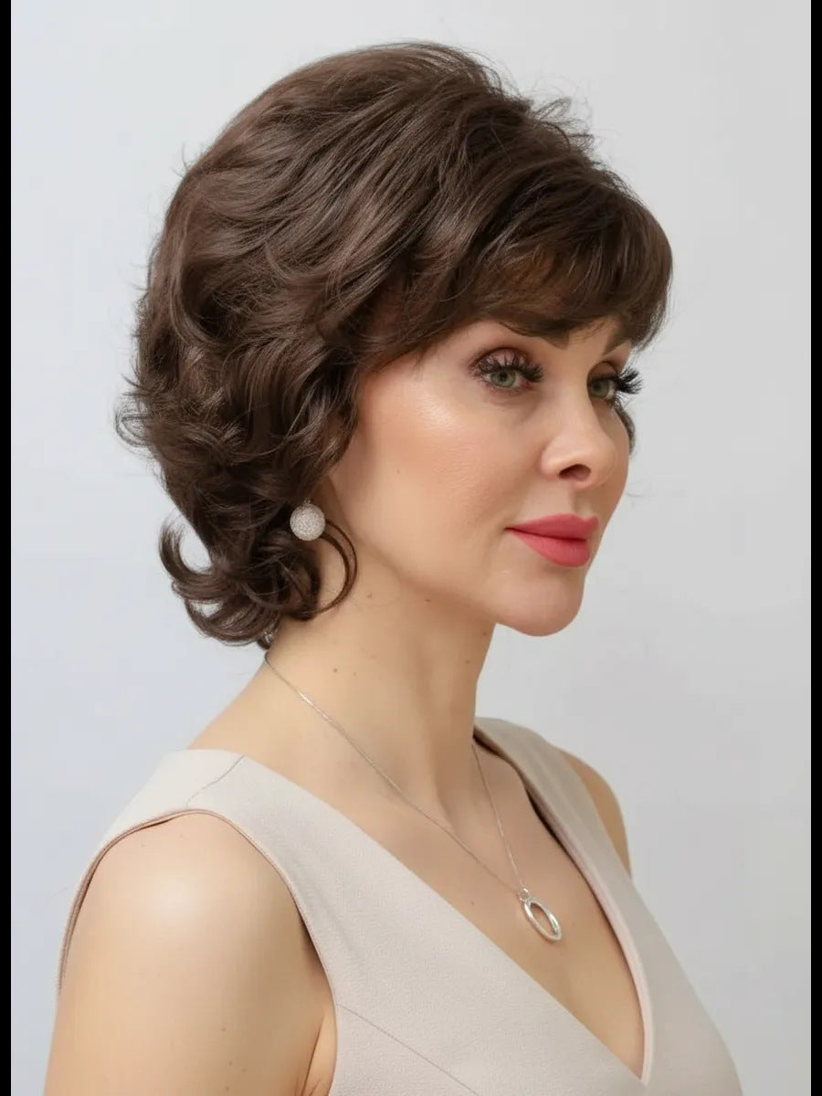 Women's Fashion Side Bangs Chemical Fiber Wig Short Curly Hair