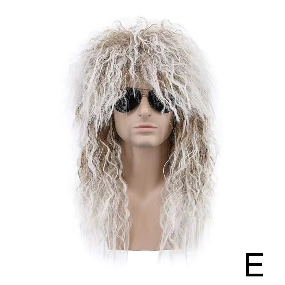 Women's Blonde Rock Roll Anchovy Charm Punk Wig Long Curls