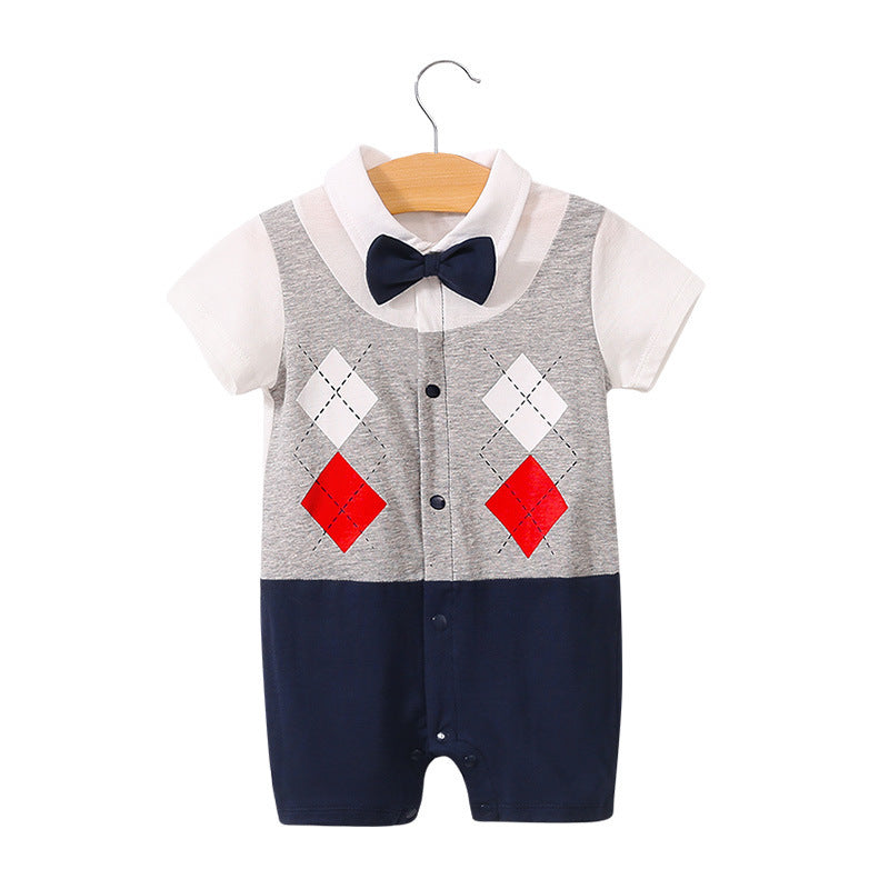 Children's Class Clothes Born One Year Old Gentleman Short Sleeve Rompers Jumpsuit, Climbing Suit