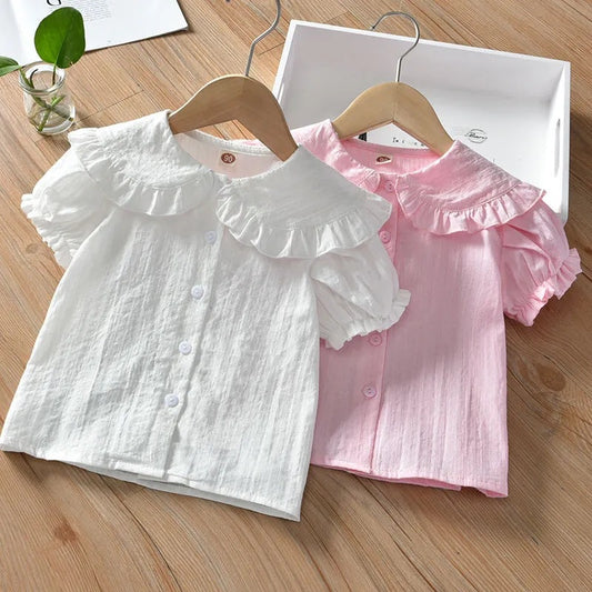Children's Casual Solid Color Western Doll Collar Cotton Children's Shirt