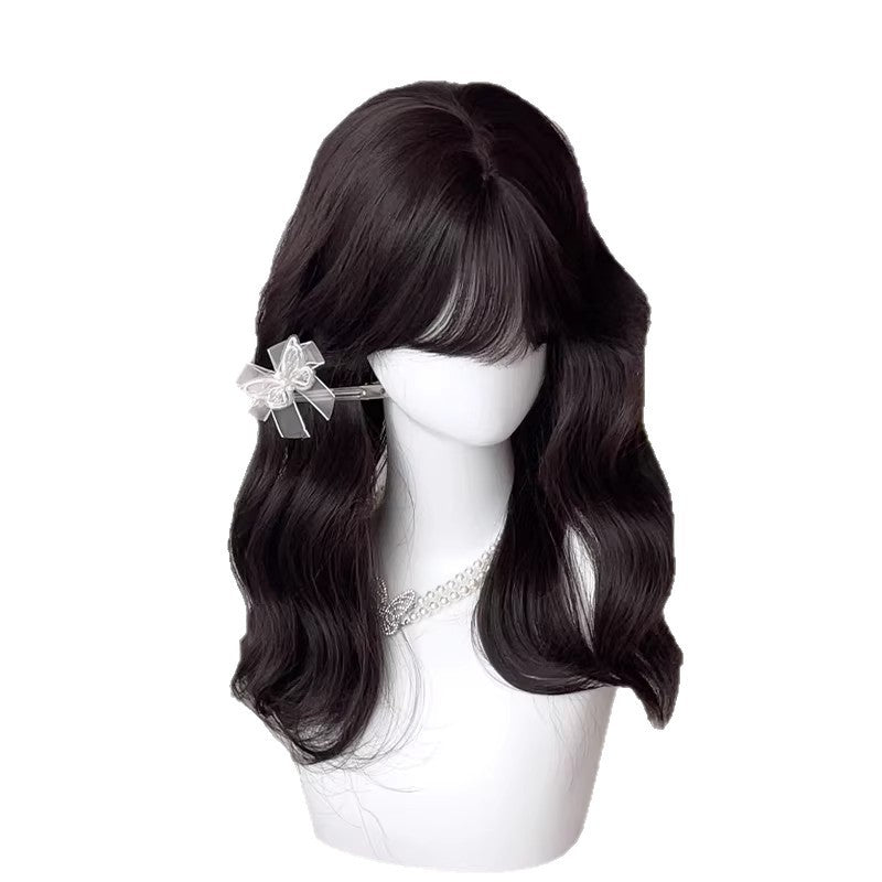 Women's Mid-length Small Short Hair Water Ripple Air Bangs Natural Wig Long Curls