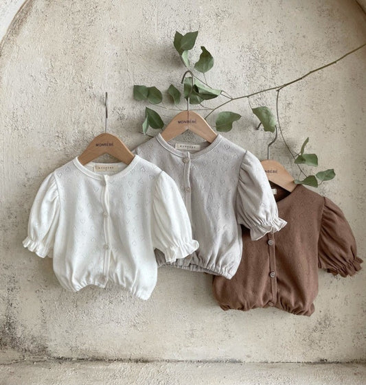 Children's Clothing Hollow Love Puff Sleeve Top Summer Born Lightweight Sun Children's Shirt
