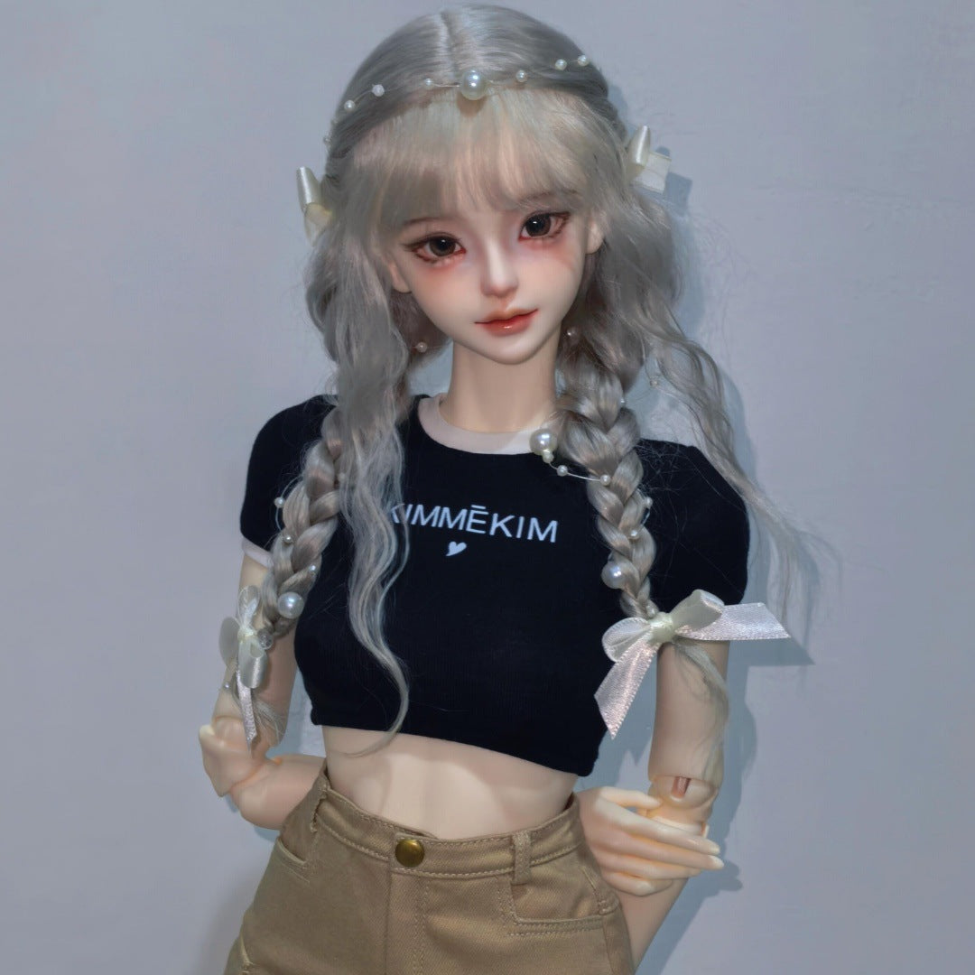 Straight Bangs Bluish White Black Natural Handmade Cos Wig