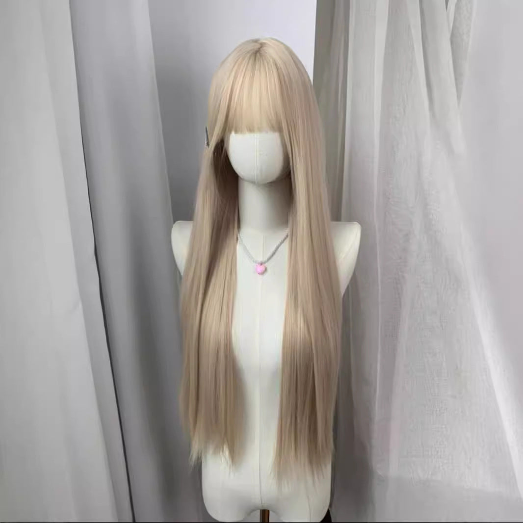 Women's Light Golden Hair White Female Mori Style Team Full Top Long Straight Wig