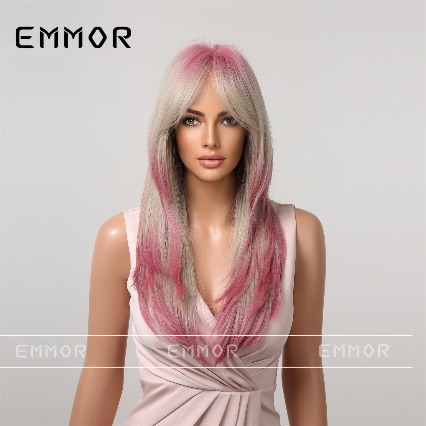 Gradient Chemical Fiber Bangs Mid-length Straight Wig Long Curls