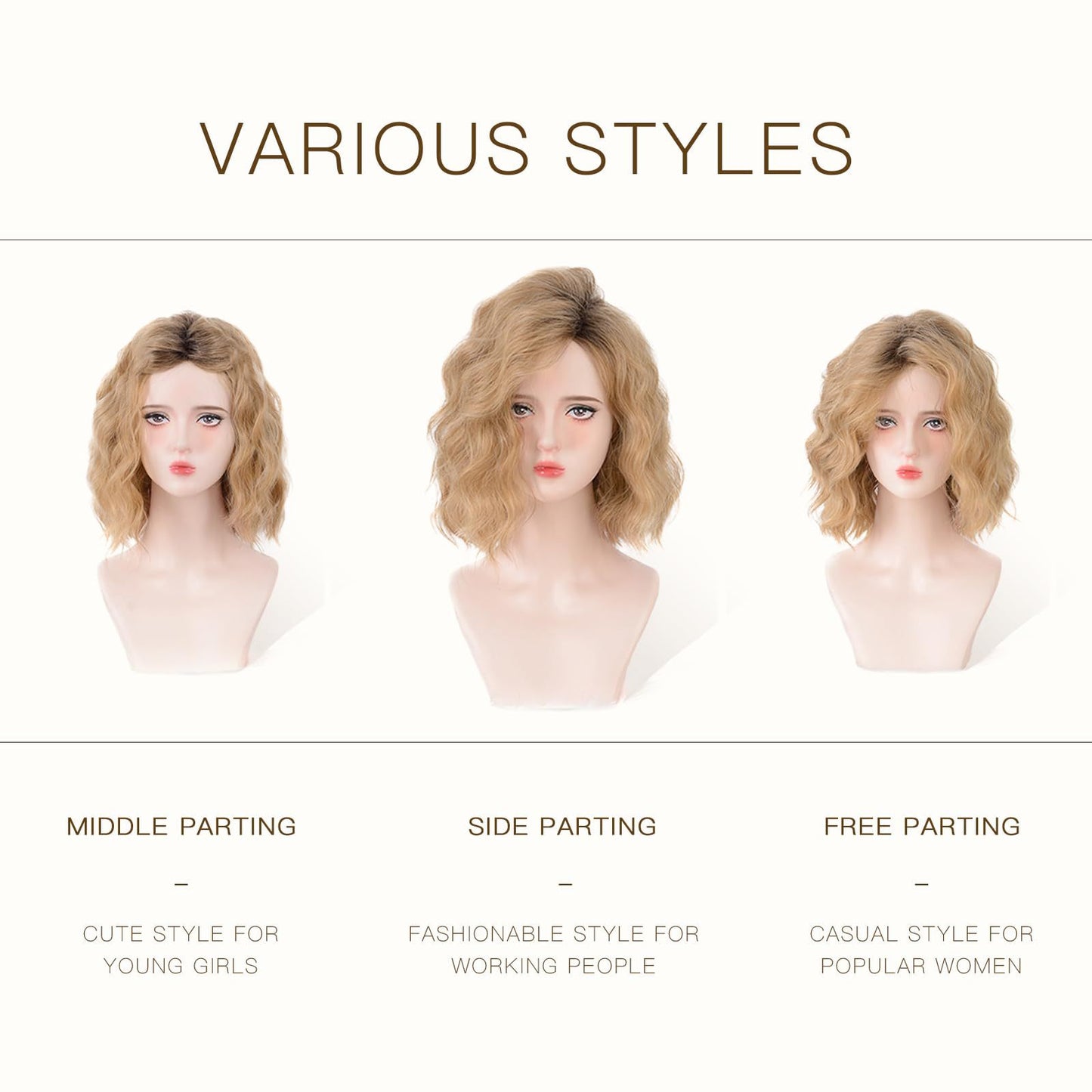 Women's Fashion Water Ripple Gradient Gold Split Wig Short Curly Hair