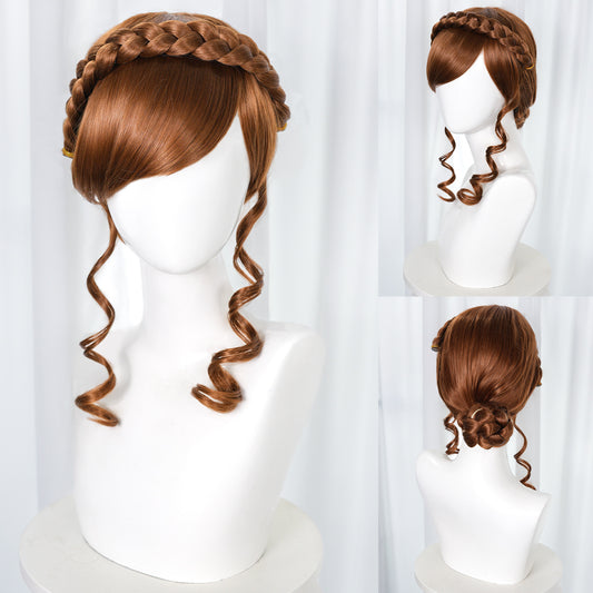 Frozen Anna Fluffy Braided Twist Braid Updo Low Cos Wig