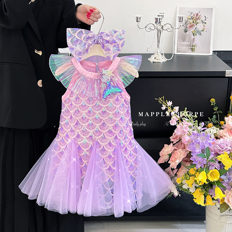 Children's Summer Sequined Mermaid Princess Birthday Little Children's Dress