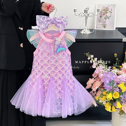 Children's Summer Sequined Mermaid Princess Birthday Little Children's Dress