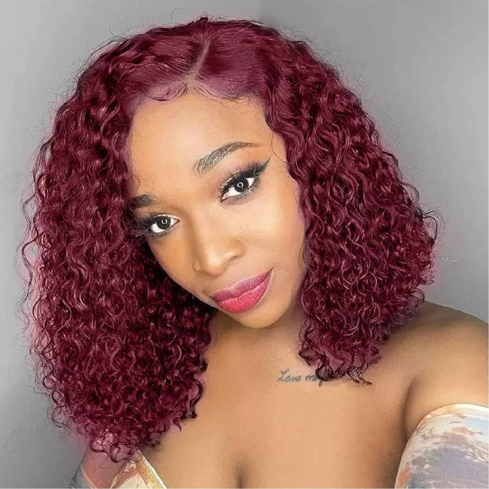 Women's Front Lace Black Small Roll Sheath Wig Short Curly Hair