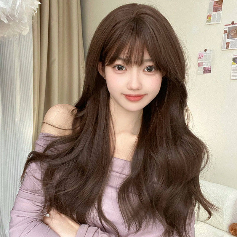 Women's Hair Natural Cold Brown Big Wave Curly Wig Long Curls