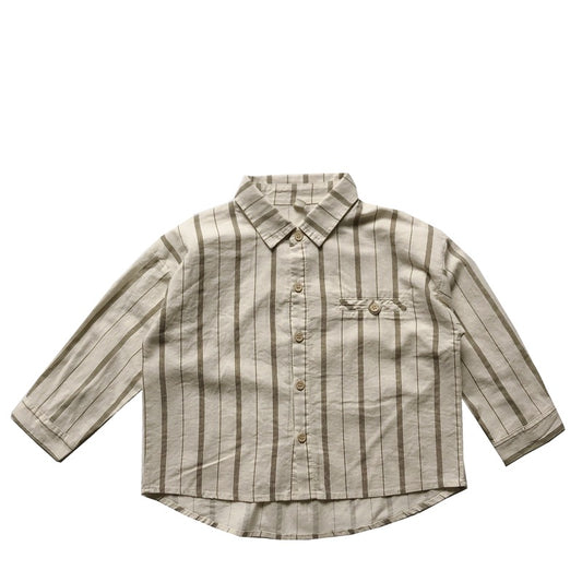 Children's Ramie Small Striped Spring Korean Style Boys Temperament Lapel Children's Shirt