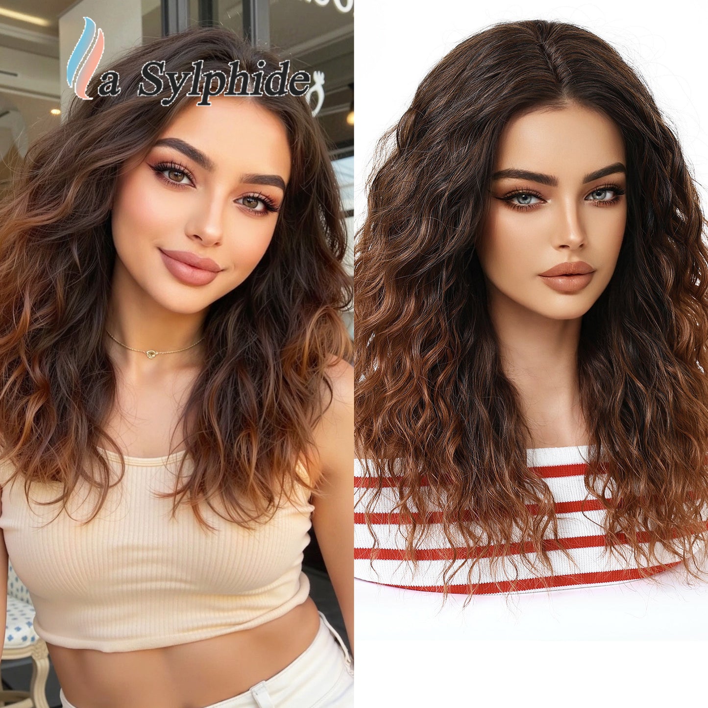 Bangs Orange Highlight Color Mixing Machine Wig Short Curly Hair