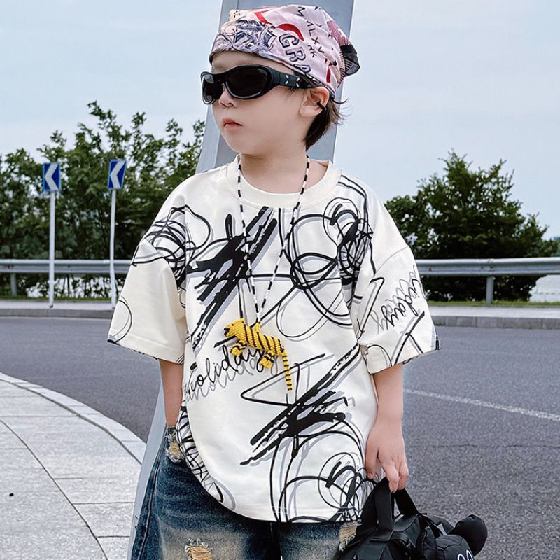 Summer Middle Big Pattern Denim With Children's Pants