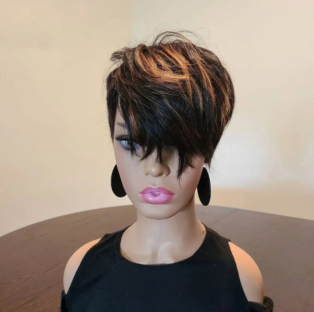 Female Side Bangs Pick Dyeing Mechanism Wig Short Straight Hair