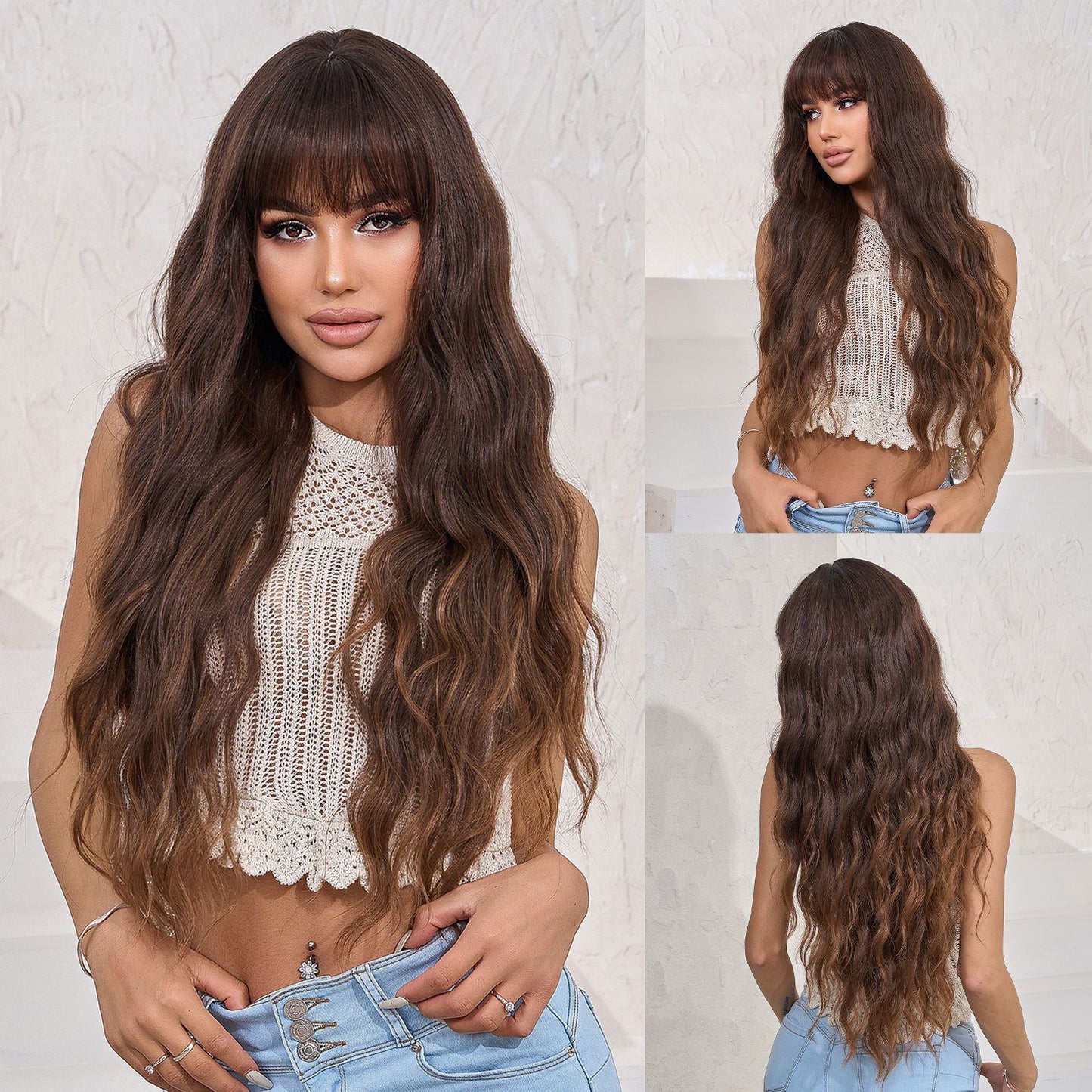 Big Wave Curly Hair Gradient Brown Wig Long Curls