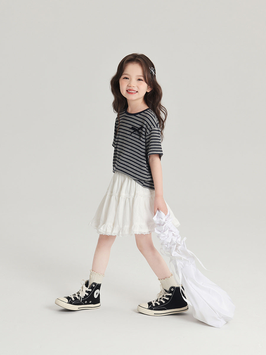 Children's Striped Short Cute Round Neck Sleeve Children's T-shirt