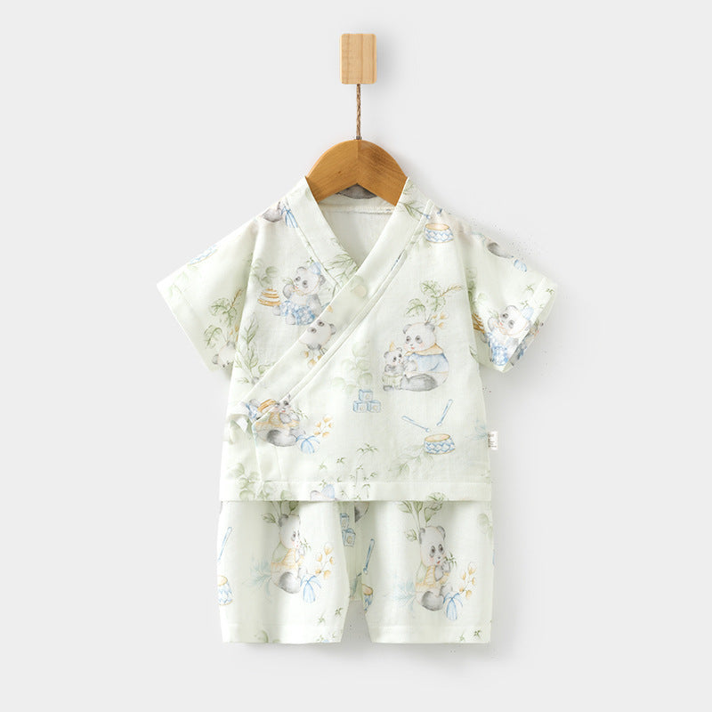 Sets Short Sleeve Shorts Bamboo Fiber Top Pants Summer Air Children's Suit