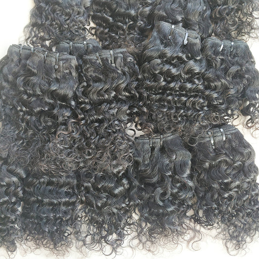 Slouchy Human Water Wave Black Bundles Real Hair Wig