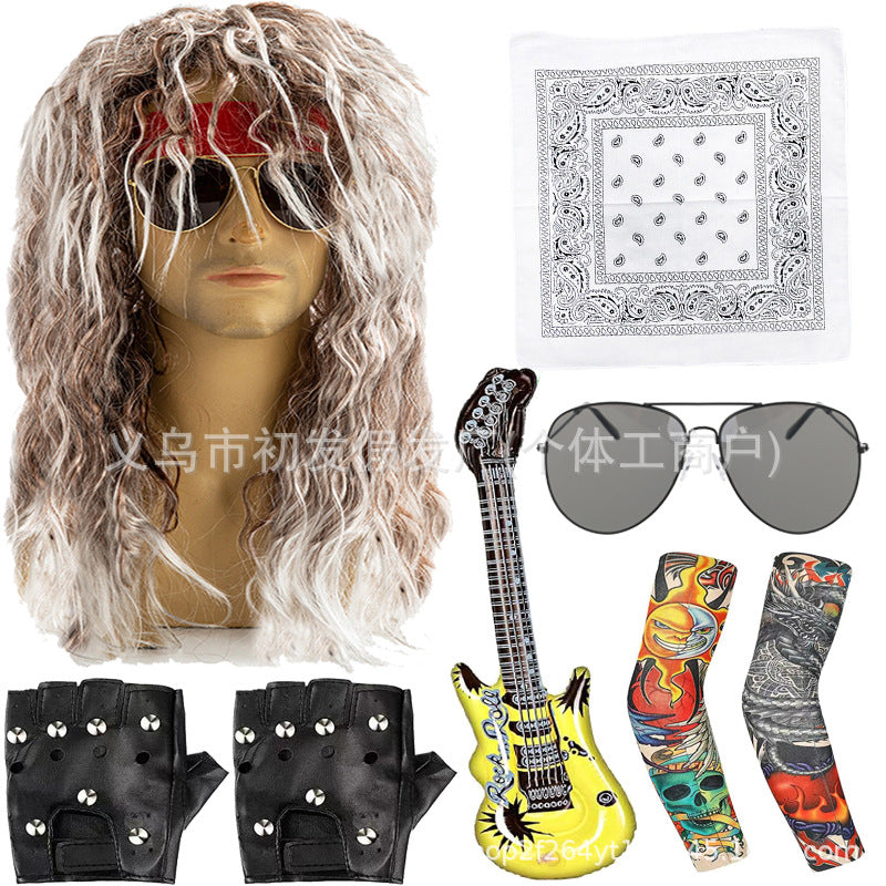 Men's Vintage Party Dress Up Rock Long Cos Wig
