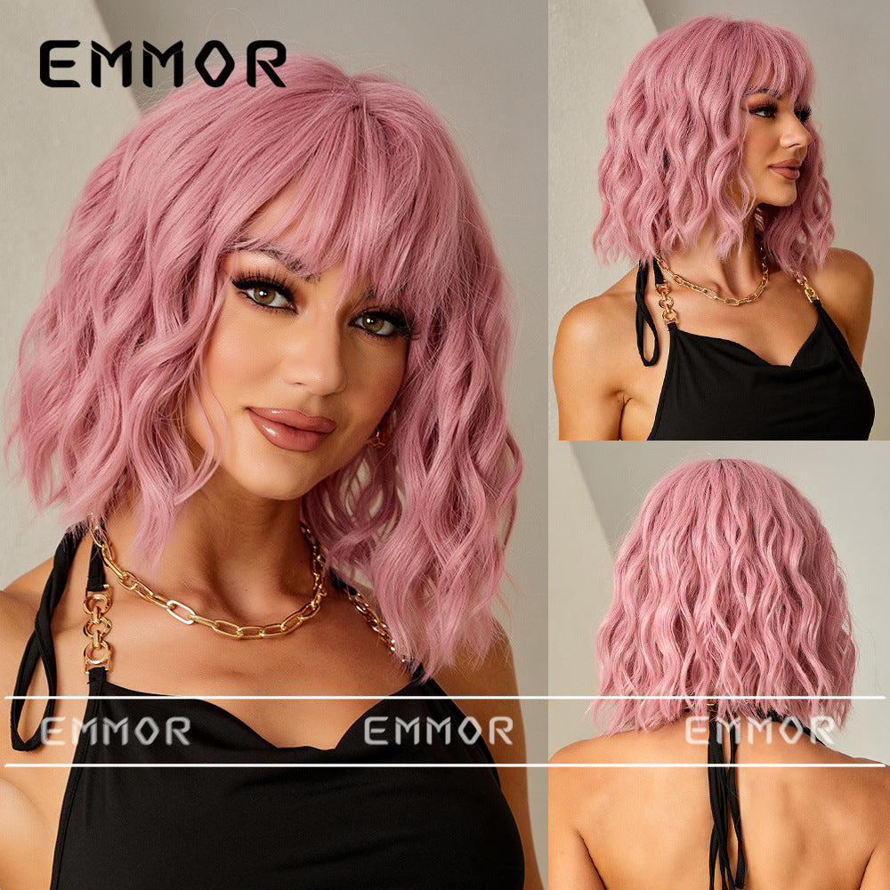 Summer Light Breathable Brown Natural Chemical Wig Short Curly Hair