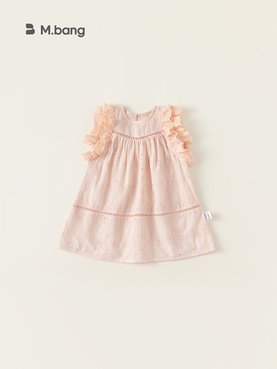 Children's Clothing Summer Sweet Flying Sleeve Hollow Flower Skirt A- Children's Dress