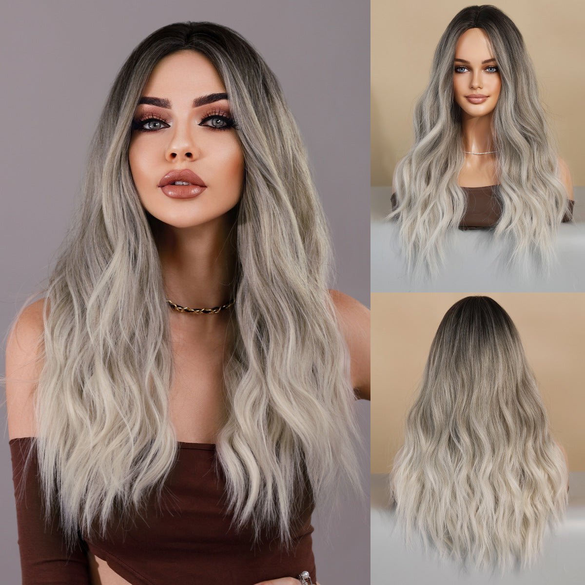 Women's Fashion Mid-length Colorful Curly Hair Sheath Big Wave Chemical Wig Long Curls