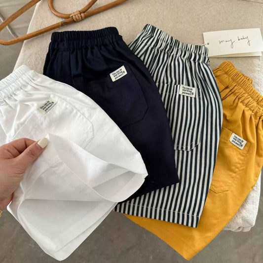 Women's & Men's Shorts Summer Solid Color Middle Striped Fashion Breathable Knee Children's Pants