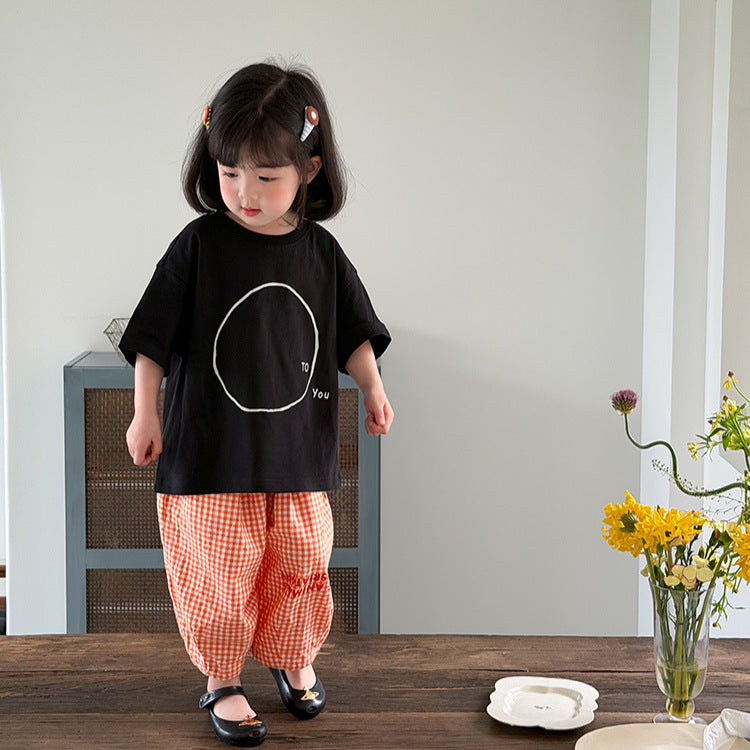 Children's Clothing Summer Korean Style Simple Black White Circle Short Sleeve Children's T-shirt
