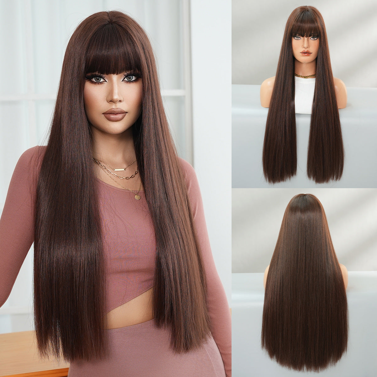 Optional Hair Bangs Female Natural Chemical Long Straight Wig