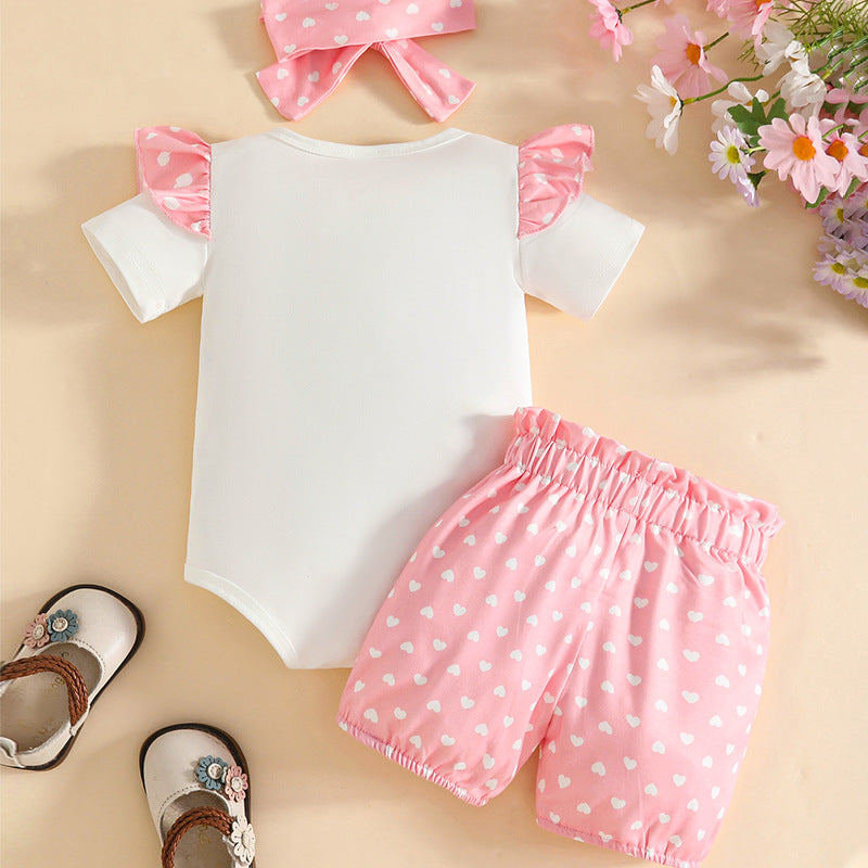 Children's Cute Cartoon Elephant Printed Short-sleeved Shorts Romper Headscarf Children's Suit