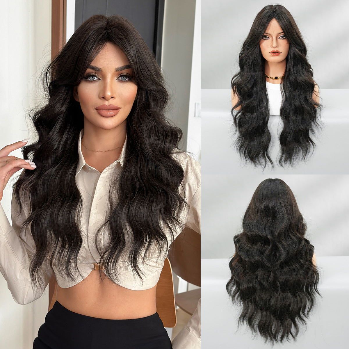 Women's Bronze Golden Fashion Curly Hair Bangs Big Wig Long Curls