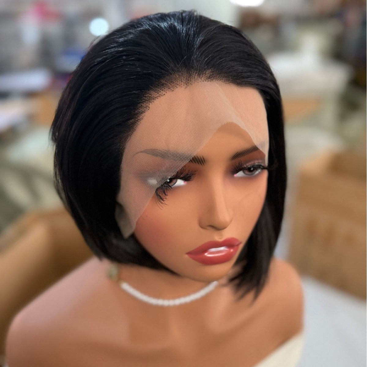 Front Lace Black Short Hair Natural Hairline Chemical Other Wig
