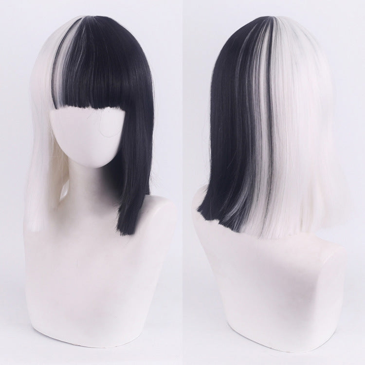Black White Witch Color Matching Small Short Long Straight Wig