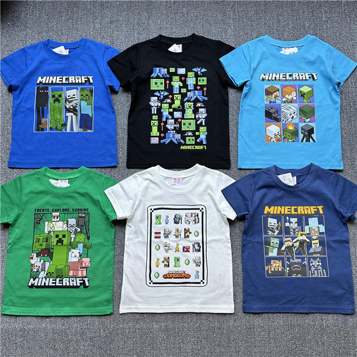 Children's Clothing Daily Order Summer My World Game Theme Series Solid Children's T-shirt