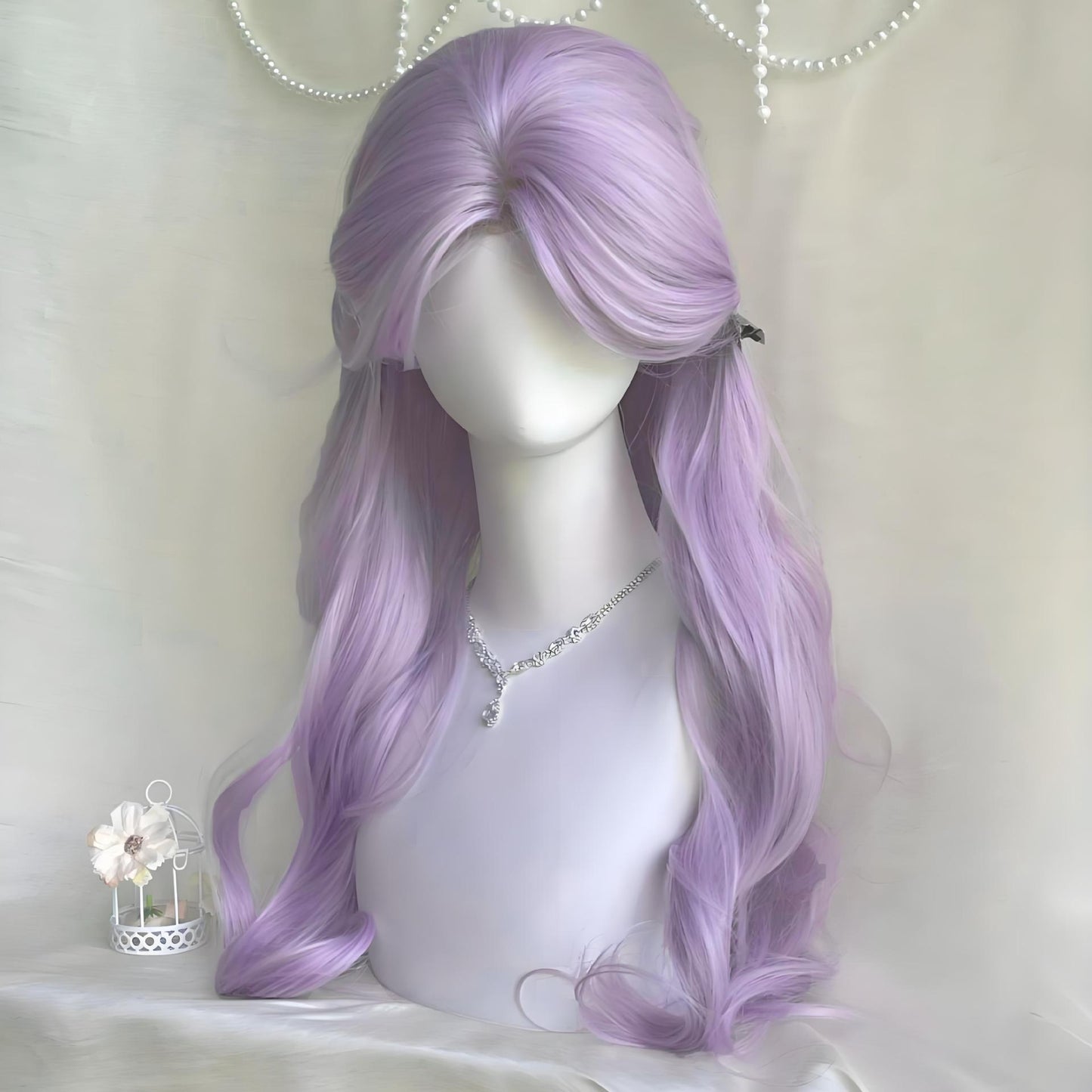 Forehead Lace Natural Fluffy Big Wave Gradient Highlight Medium Bangs Wig Long Curls