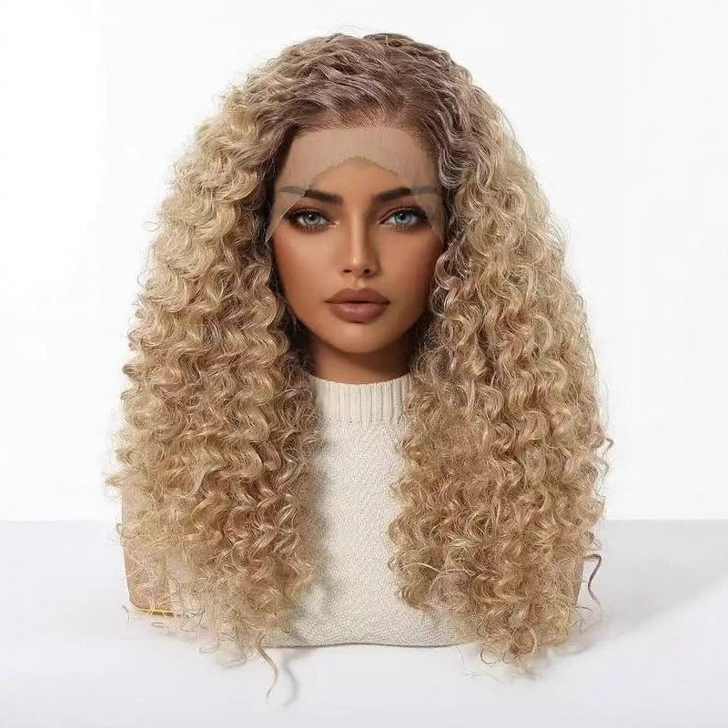 African Small Curly Hair Front Lace Medium Chemical Fiber Wig Long Curls