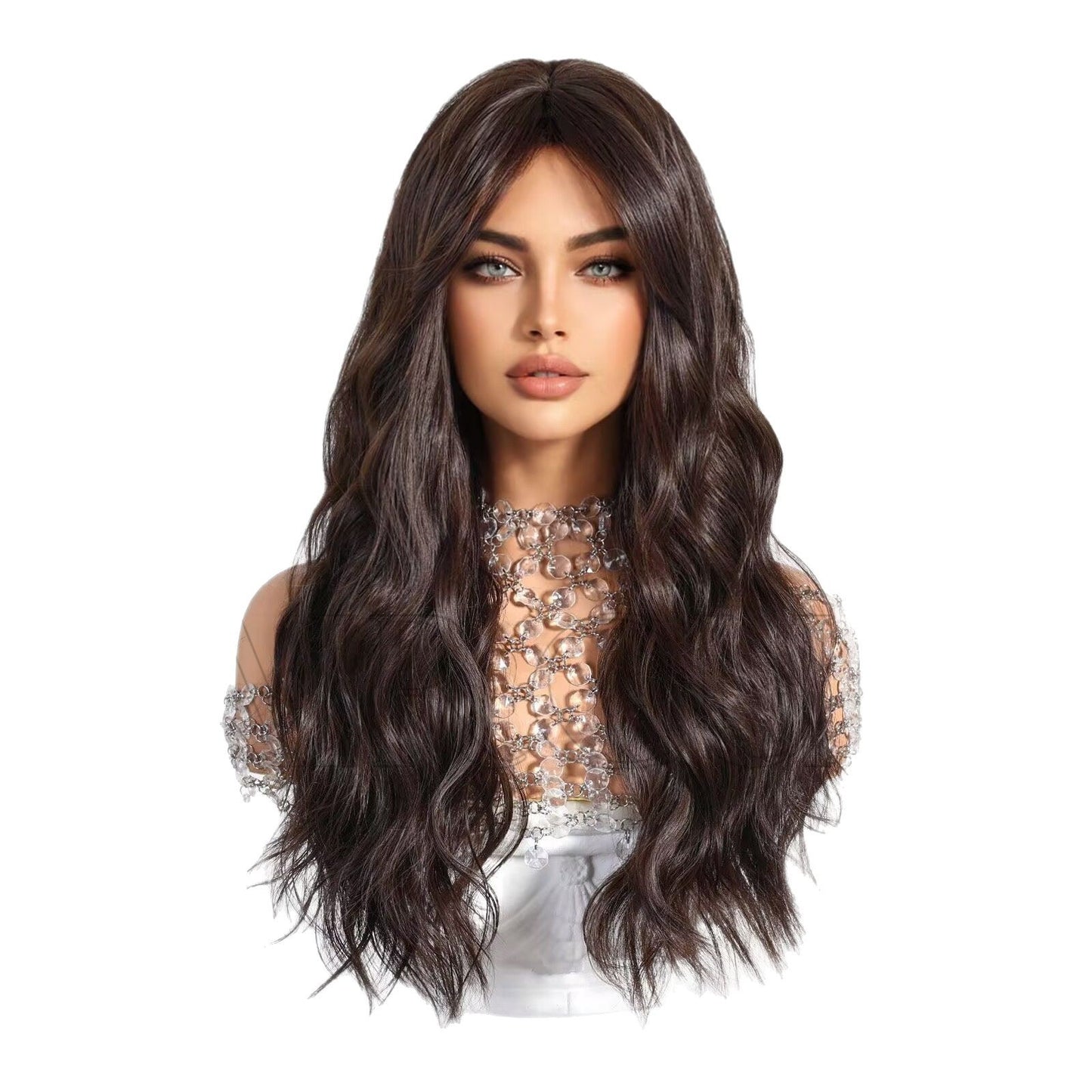 Hair Type Black Brown Curly Mechanism Bangs Head Wig Long Curls