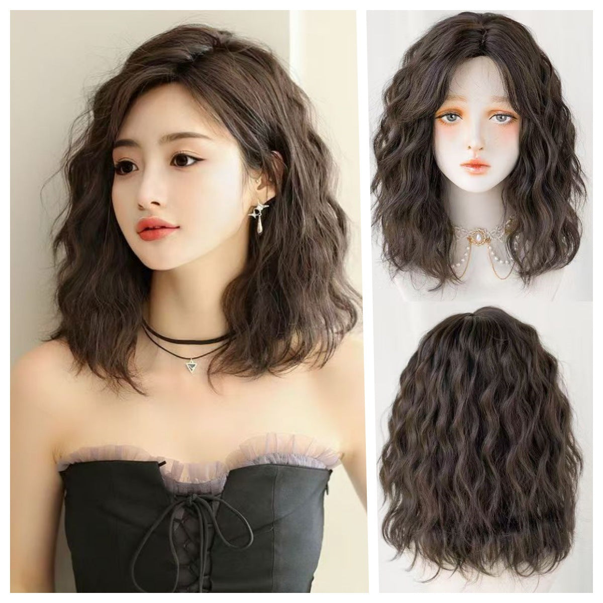 Fake Natural Western Style Small Curls Full Top Lazy Wig Short Curly Hair