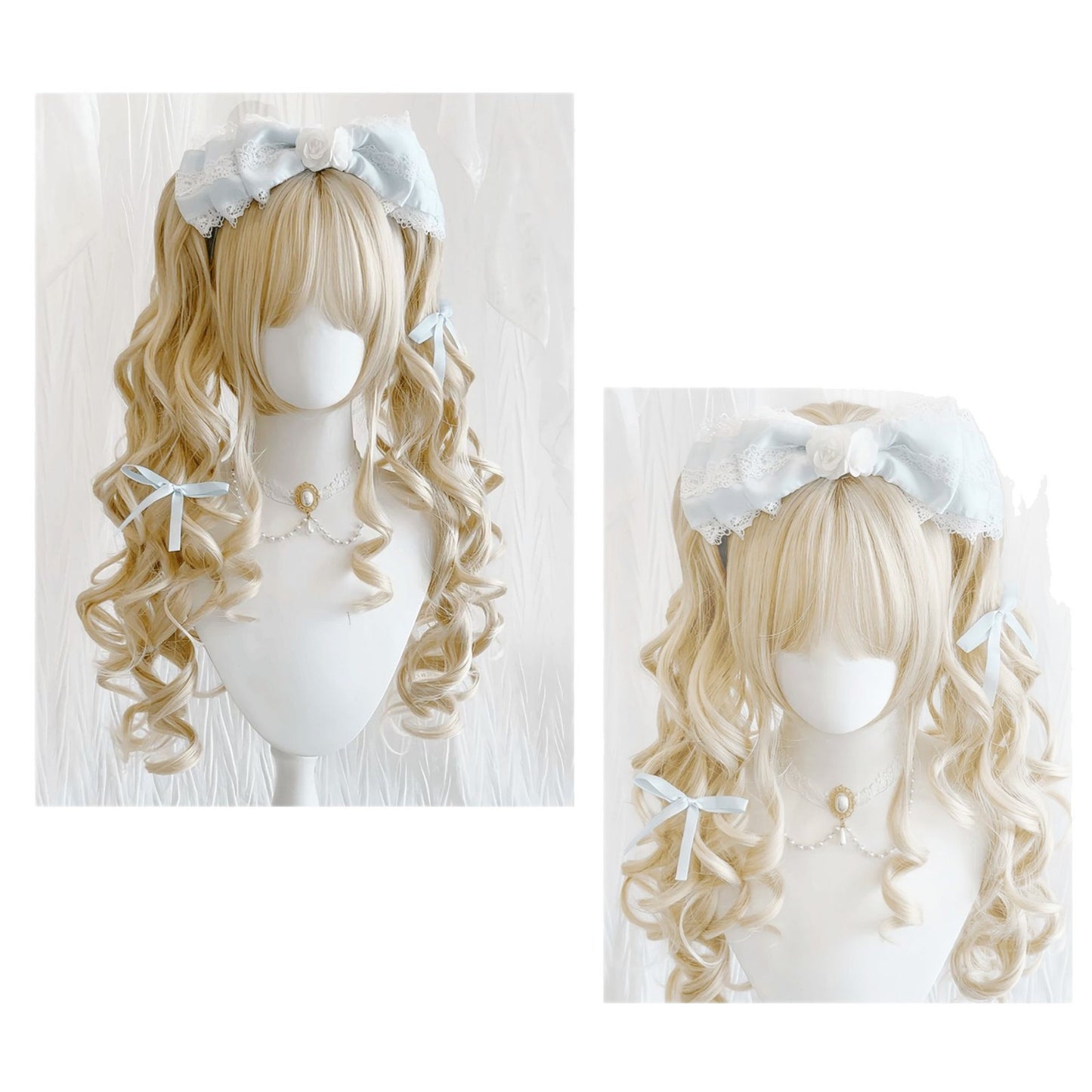 Tiger Mouth Grip Cream White Gold Color Roman Curly Hair Wig Long Curls