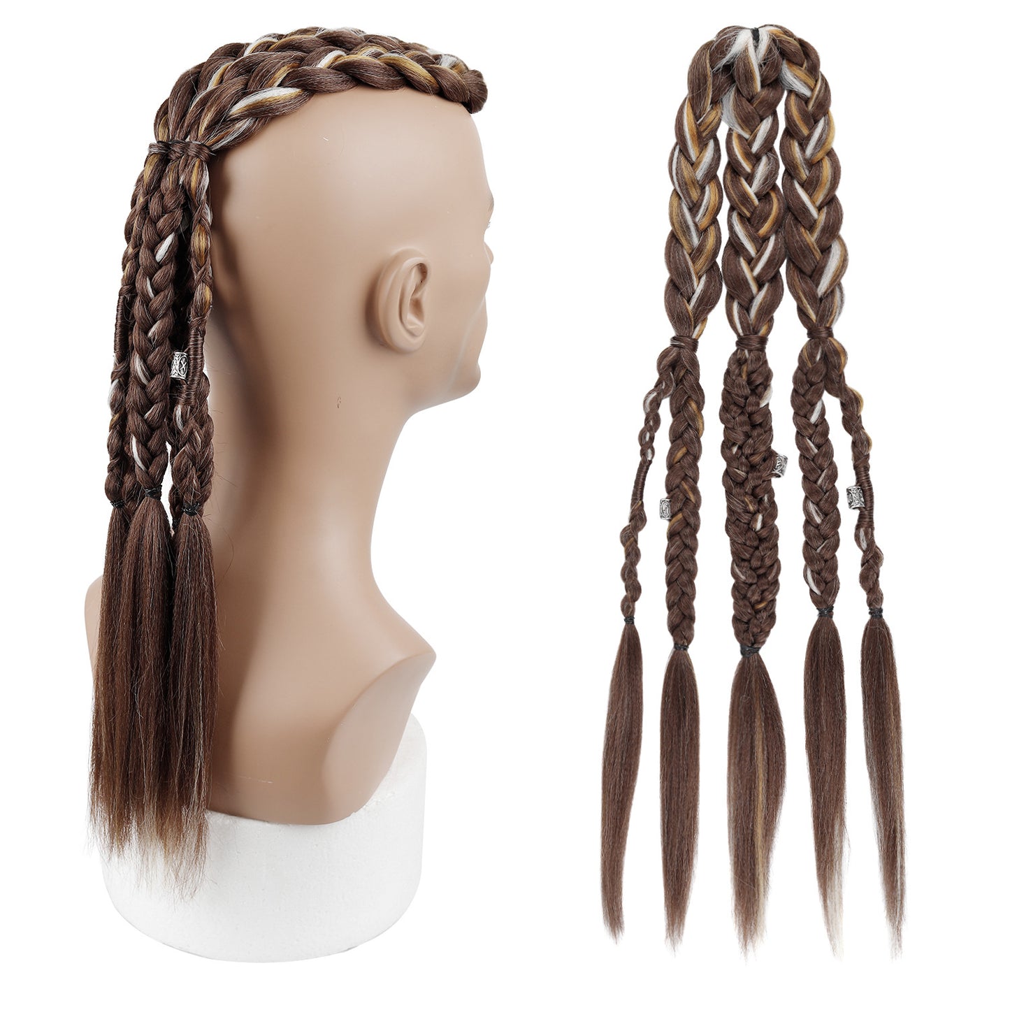Men's Braid Inch Handmade Clip-on Viking Weave Horse Men's Wig