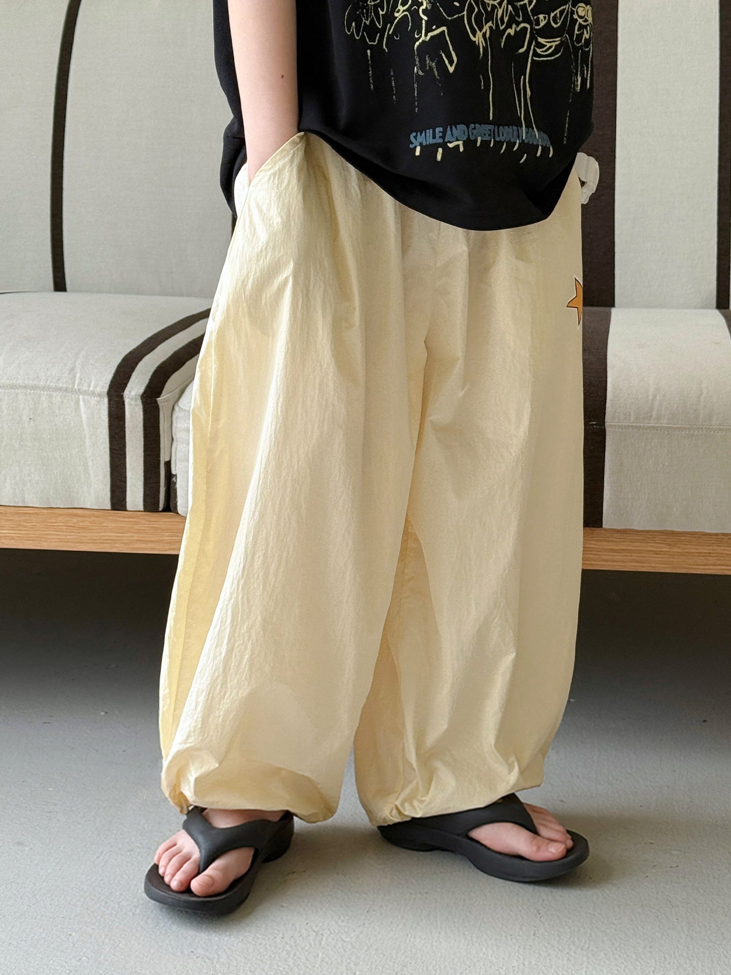 Children's Boys Summer Clothes Korean Labeling Design Drawstring Lightweight Breathable Anti Children's Pants