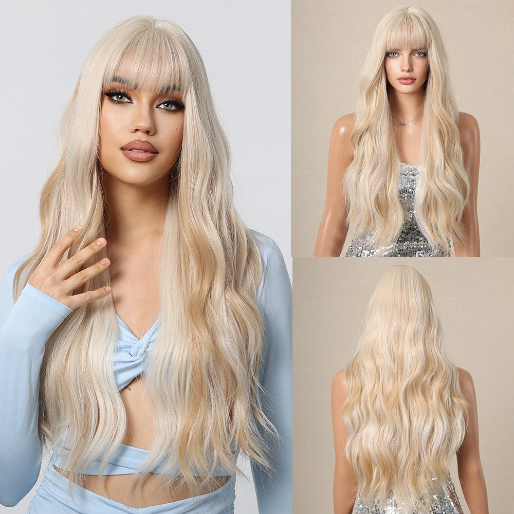 White Gold Color Barbie Wind Big Wave Curly Hair Fluffy Wig Long Curls