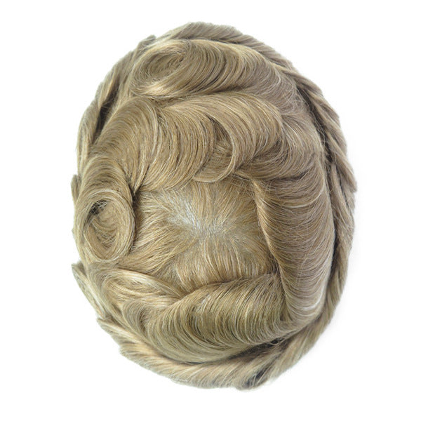 Men's Leather Hand Crochet V Needle Hairpiece Men's Wig