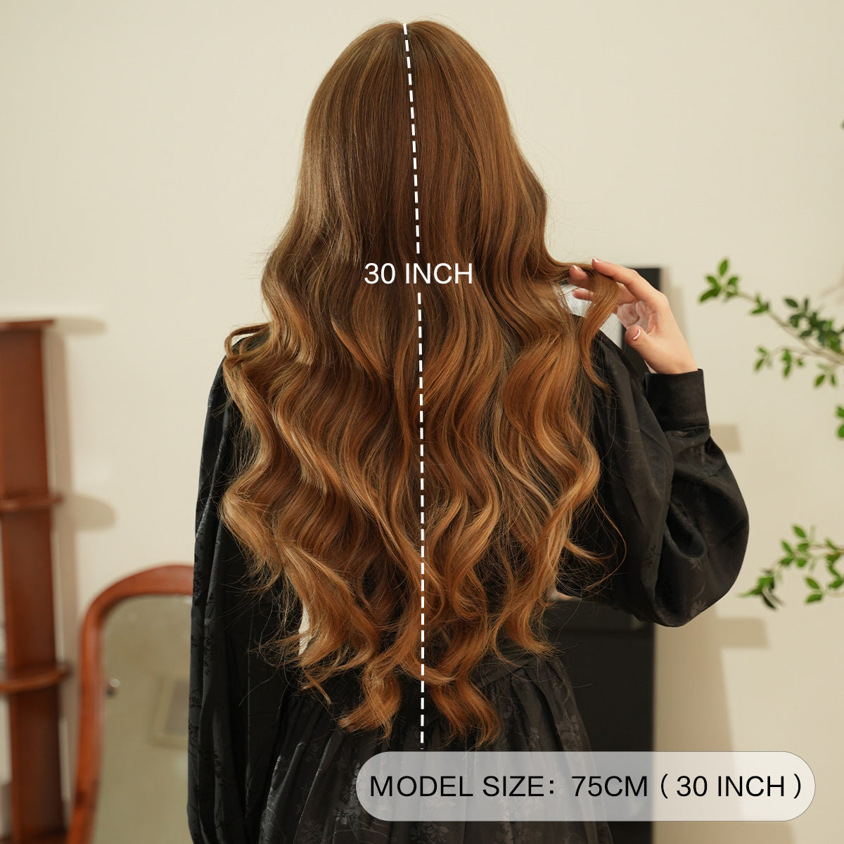 Golden Highlight Curly Hair Large Corrugated Wig Long Curls