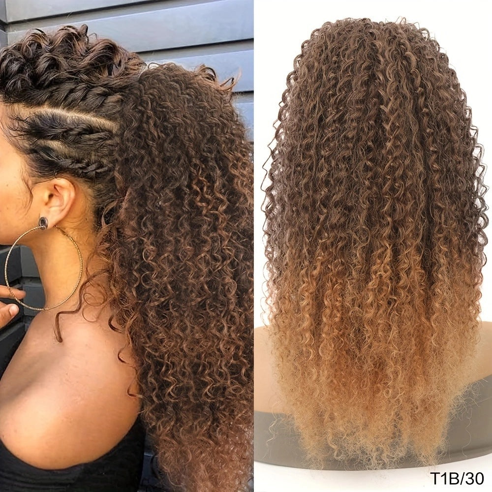 African Female Fluffy Curly Gradient Color Drawstring Wig Ponytail