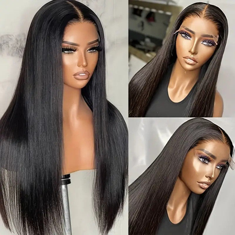 Women's Front Lace Synthetic Wigs Black Mid-length Long Straight Wig