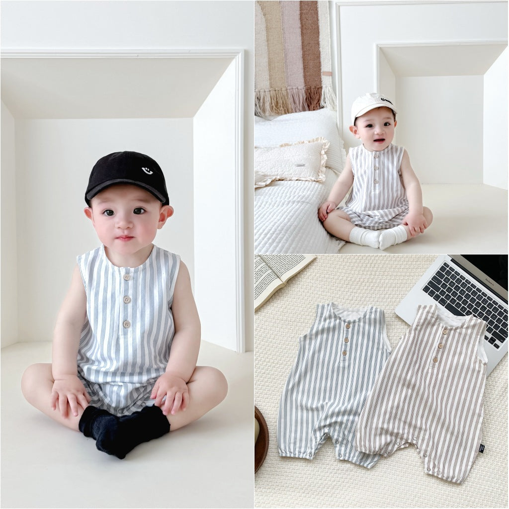 Romper Summer Born Boys Sleeveless Striped Jumpsuit, Climbing Suit