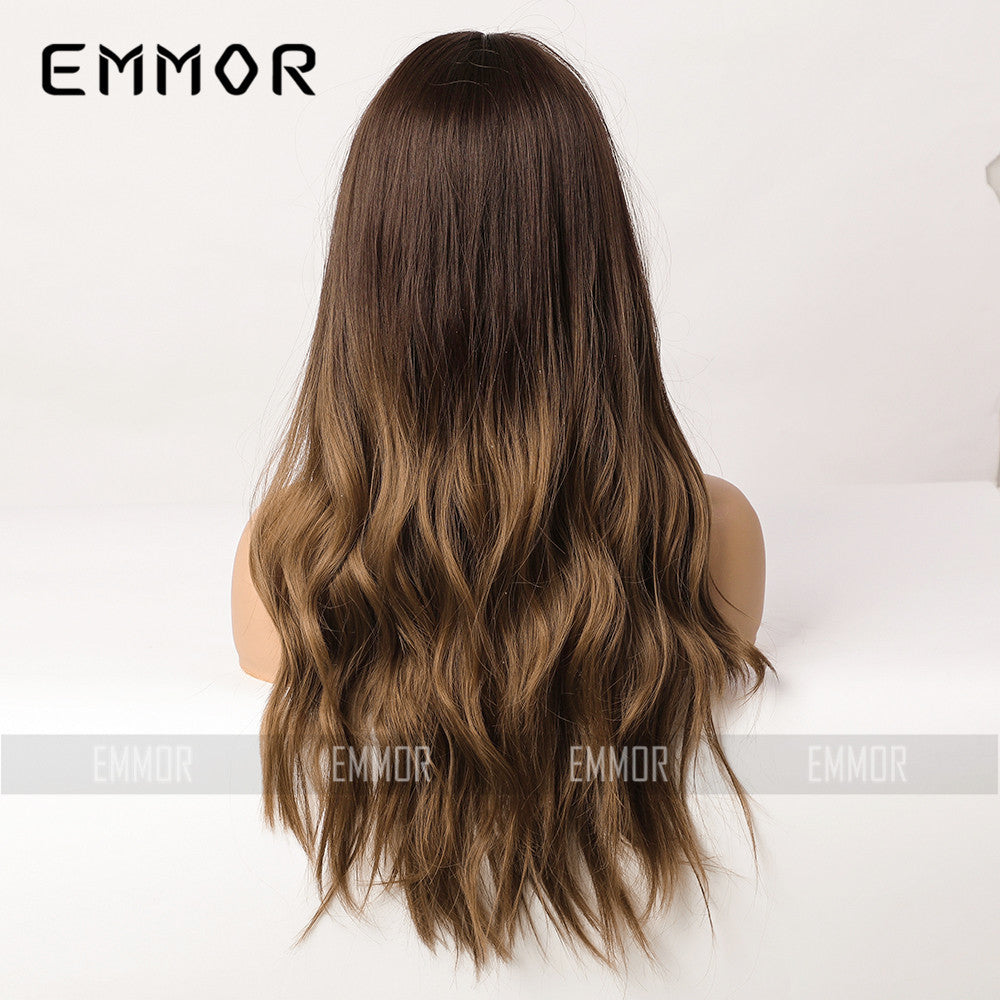 Brown Highlight Fiber Chemical Female Curly Long Straight Wig